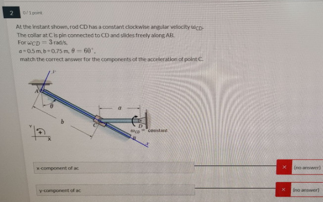 Solved 2 o/1 point At the instant shown, rod CD has a | Chegg.com