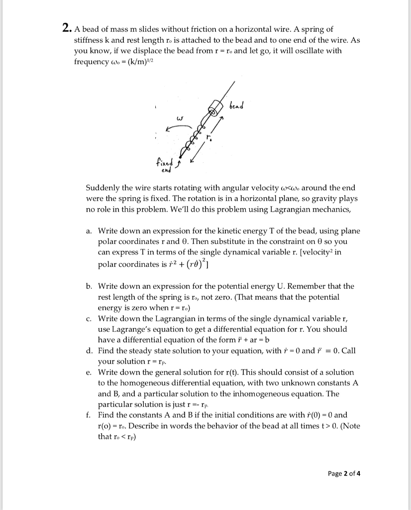 Solved 2. A Bead Of Mass M Slides Without Friction On A | Chegg.com