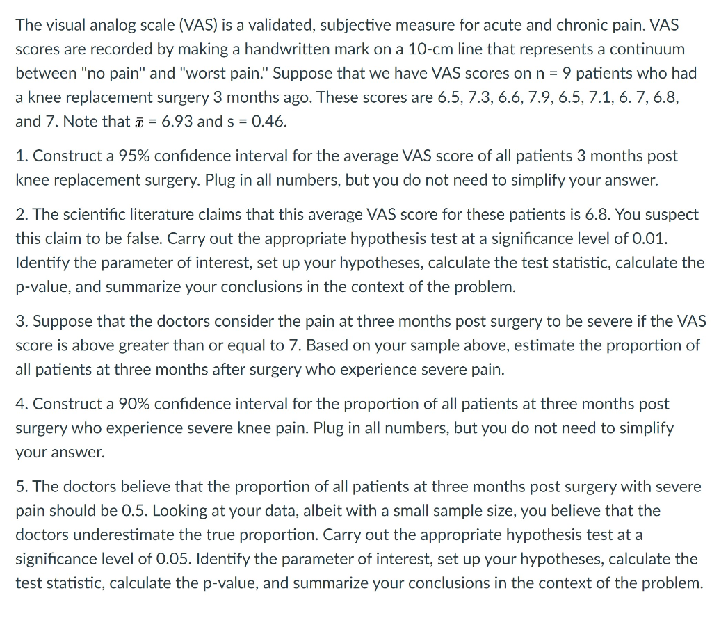 visual analog scale (VAS) pain scale.