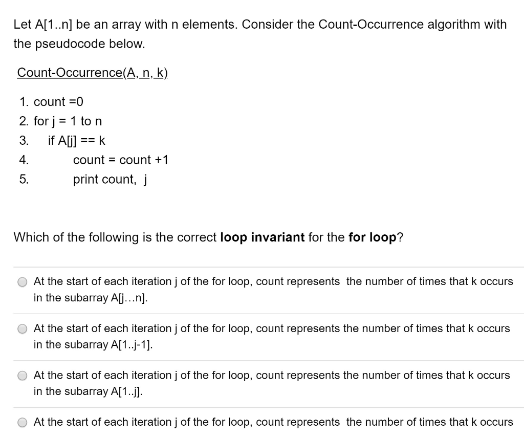 Solved Let 1n Array Withn Elements Consider Count Occurrence Algorithm Pseudocode Count Occurren Q