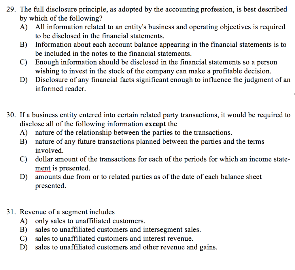 Solved 29. The Full Disclosure Principle, By Which Of The | Chegg.com