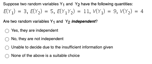 Solved Suppose two random variables Y1 and Y2 have the | Chegg.com