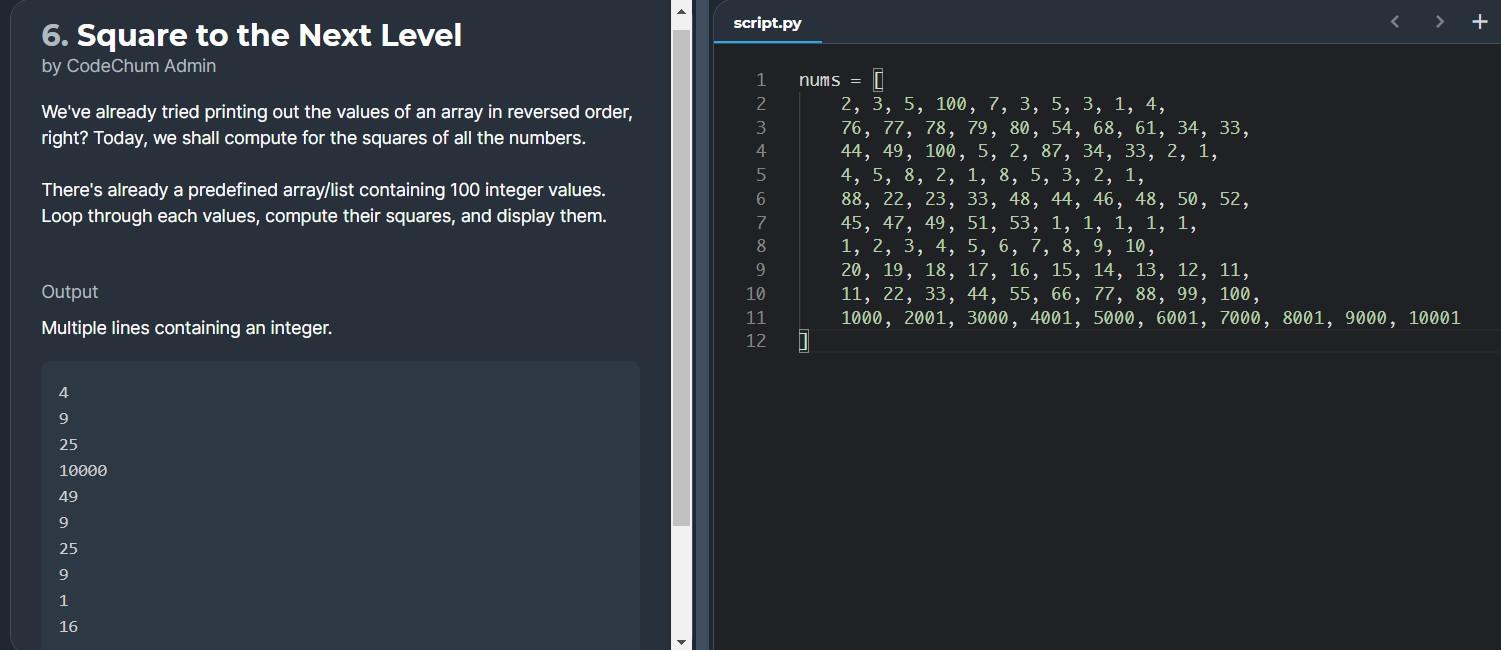Solved script.py 6. Square to the Next Level by CodeChum | Chegg.com