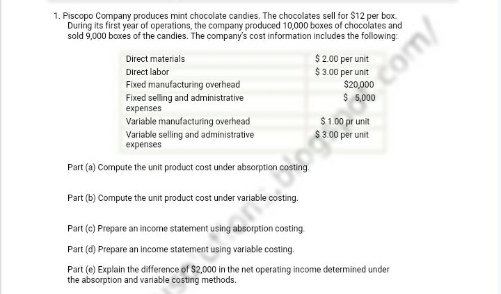 Solved 1 Piscopo Company Produces Mint Chocolate Candies