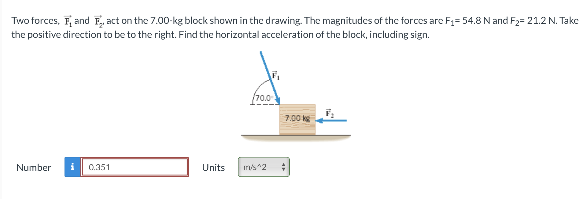 Solved Two Forces F And F Act On The 7 00 Kg Block