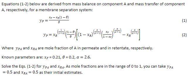 Solved Equations (1-2) below are derived from mass balance | Chegg.com