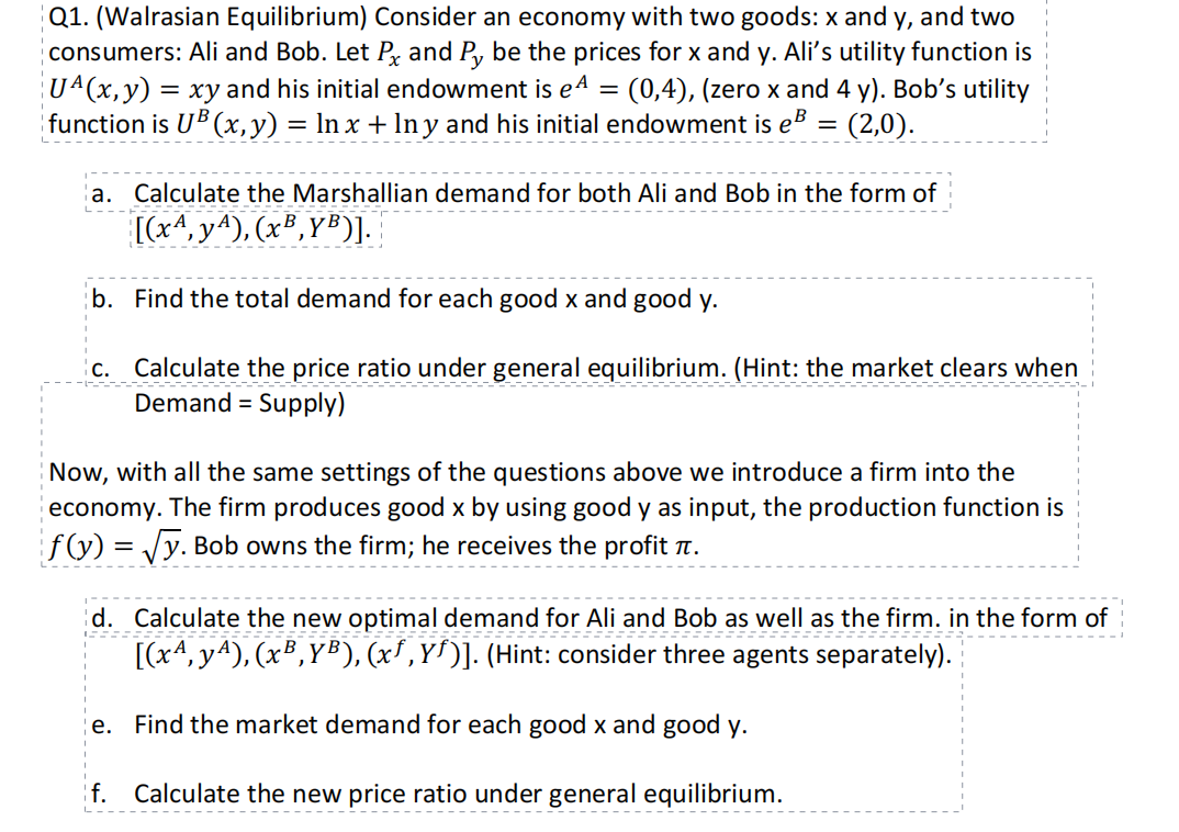 Solved Q1. (Walrasian Equilibrium) Consider An Economy With | Chegg.com