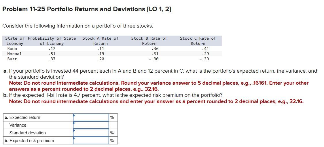 Solved Problem 11-25 Portfolio Returns And Deviations [LO 1, | Chegg.com