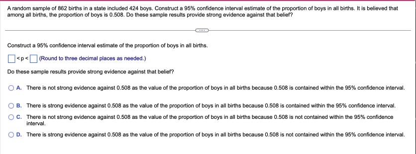 Solved by an EXPERT A random sample of 862 births in a state included ...