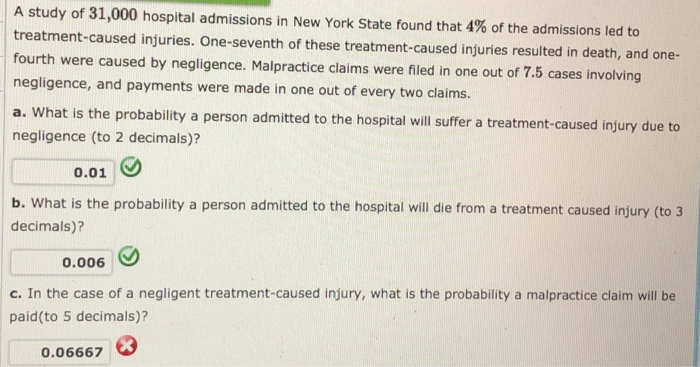 Solved A study of 31 000 hospital admissions in New York Chegg com