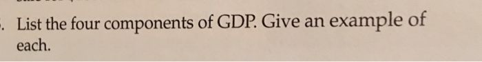 Solved List the four components of GDP. Give an example of | Chegg.com