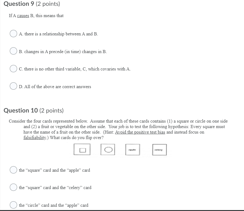 Solved Question 9 (2 Points) If A Causes B. This Means That | Chegg.com