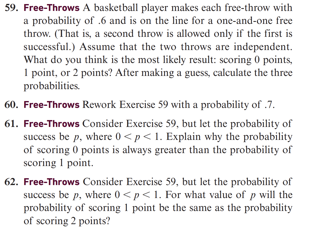 Solved 59. Free-Throws A basketball player makes each | Chegg.com