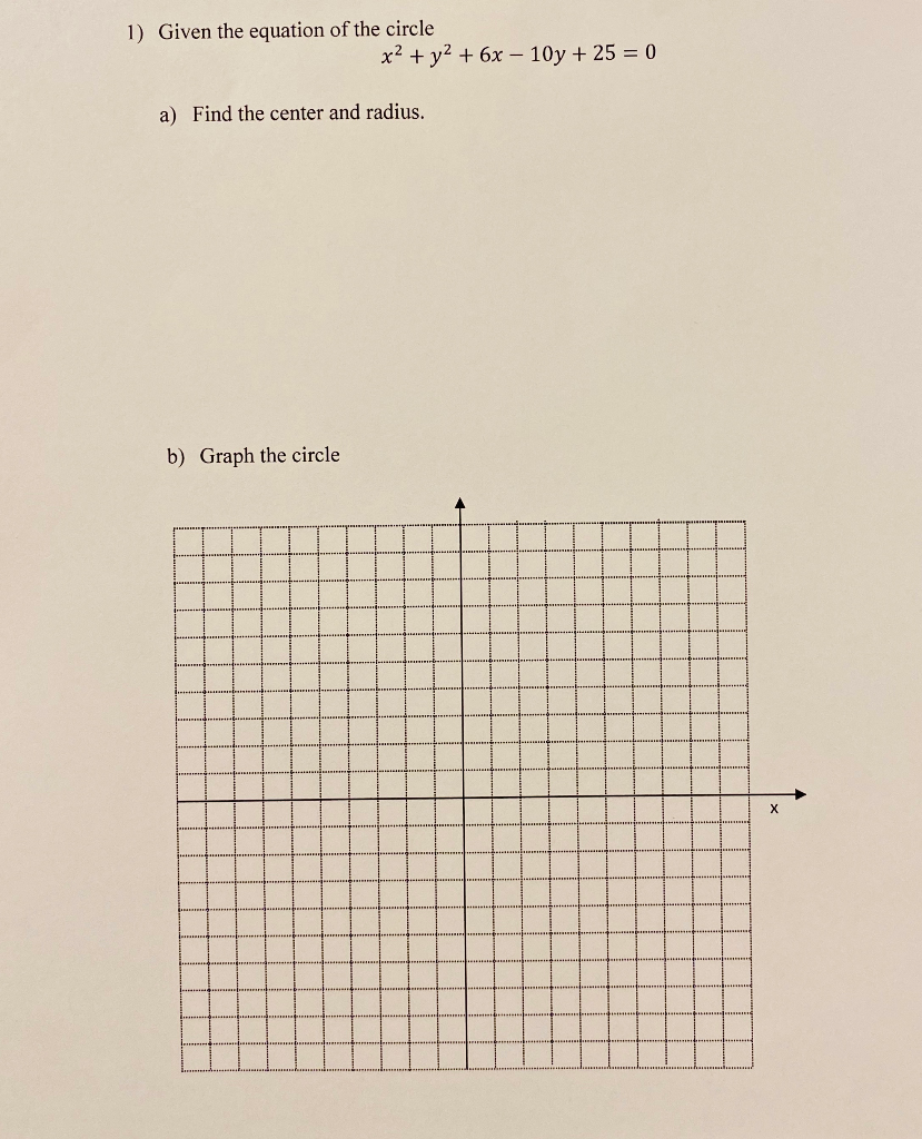 Solved 1) Given the equation of the circle x2 + y2 + 6x – | Chegg.com