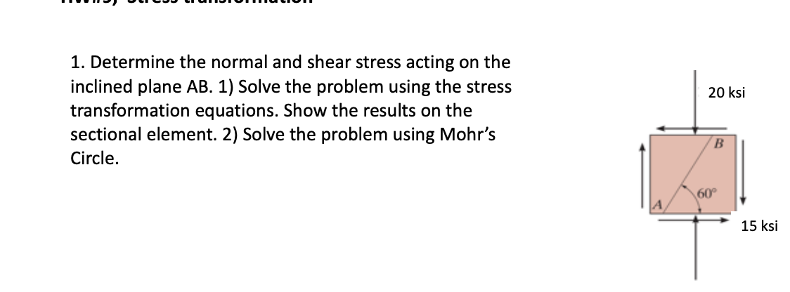 Solved 1. Determine the normal and shear stress acting on | Chegg.com