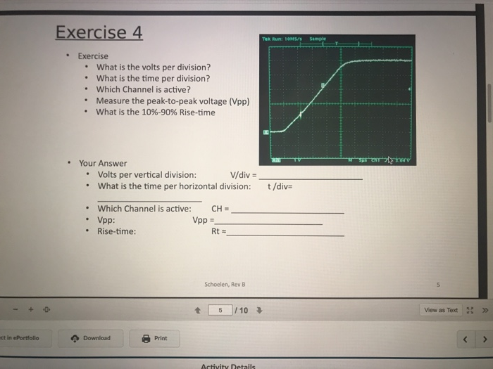 Exercise 4 . Exercise What is the volts per division?