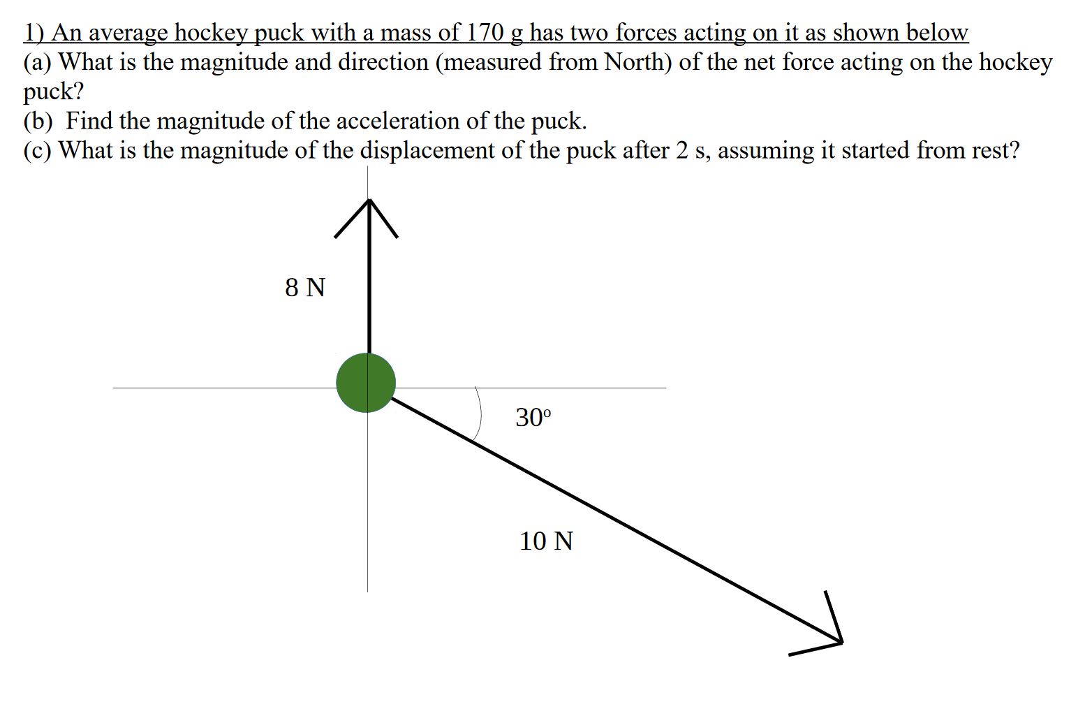 Solved 1) An average hockey puck with a mass of 170 g has