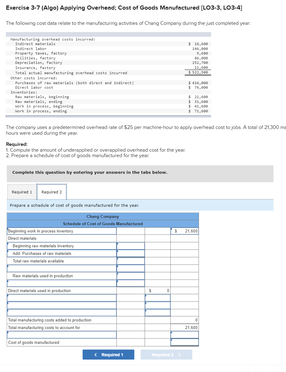 Solved Exercise 3-7 (Algo) Applying Overhead; Cost of Goods | Chegg.com