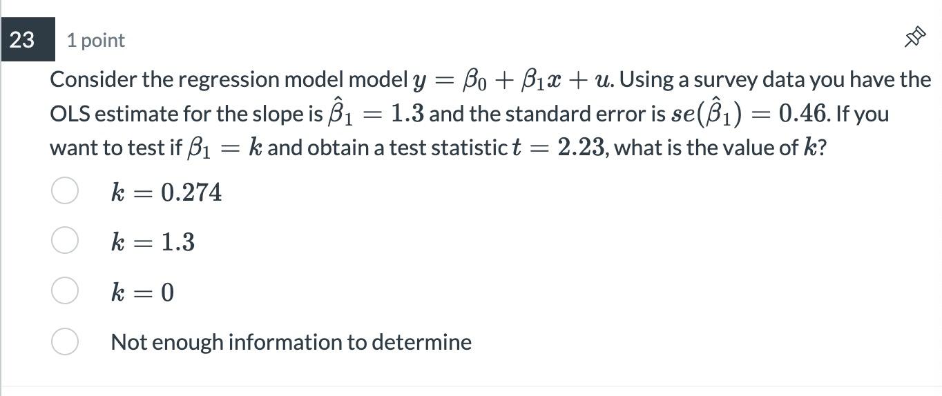 Consider The Regression Model Model Y=β0+β1x+u. Using | Chegg.com