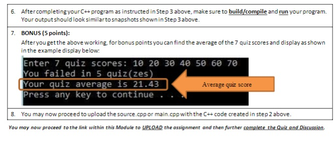 Aftercompleting your C++ program as instructed in Step 3 above, make sure to build/compile and run your program. Your output