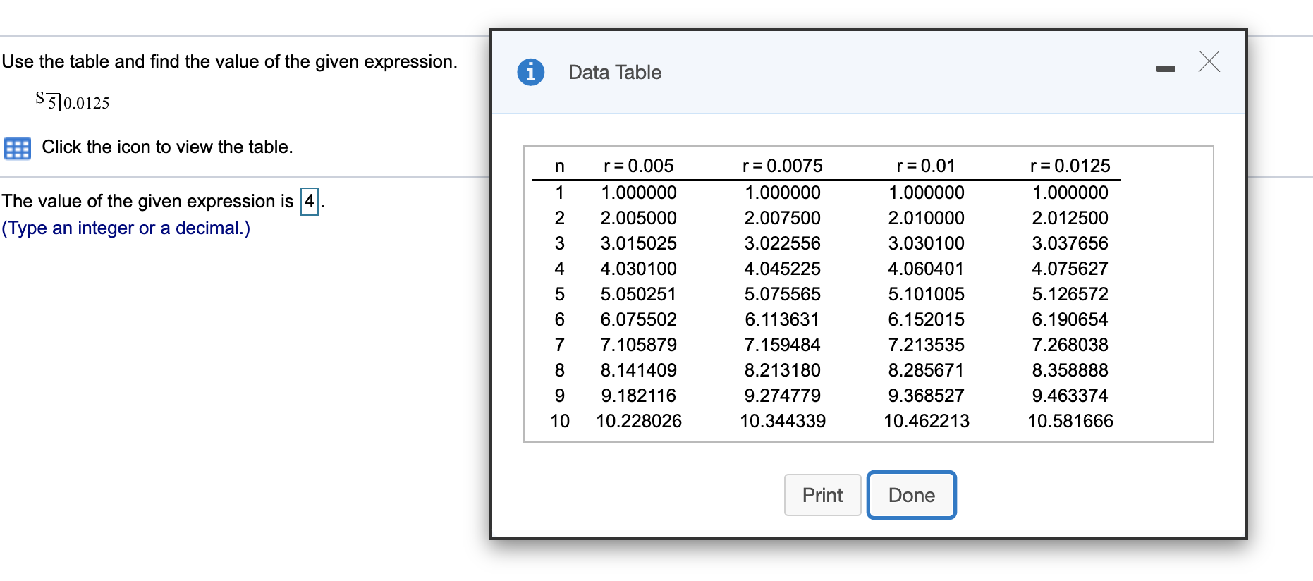 Solved Use the table and find the value of the given | Chegg.com