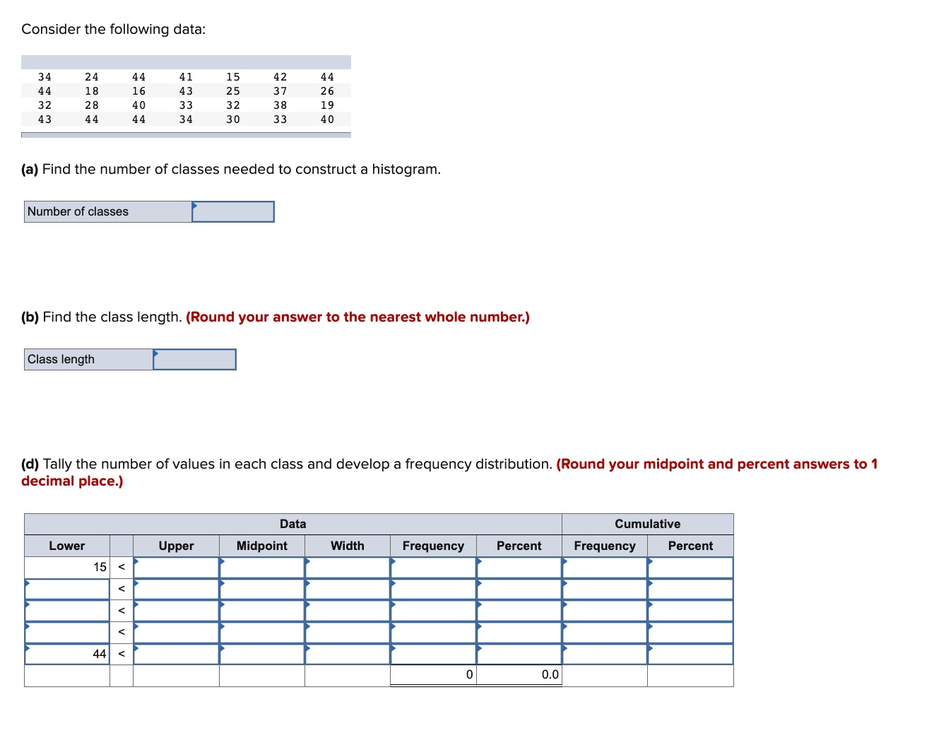 Solved Consider the following data: (a) Find the number of | Chegg.com