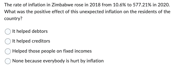 Solved The rate of inflation in Zimbabwe rose in 2018 from | Chegg.com