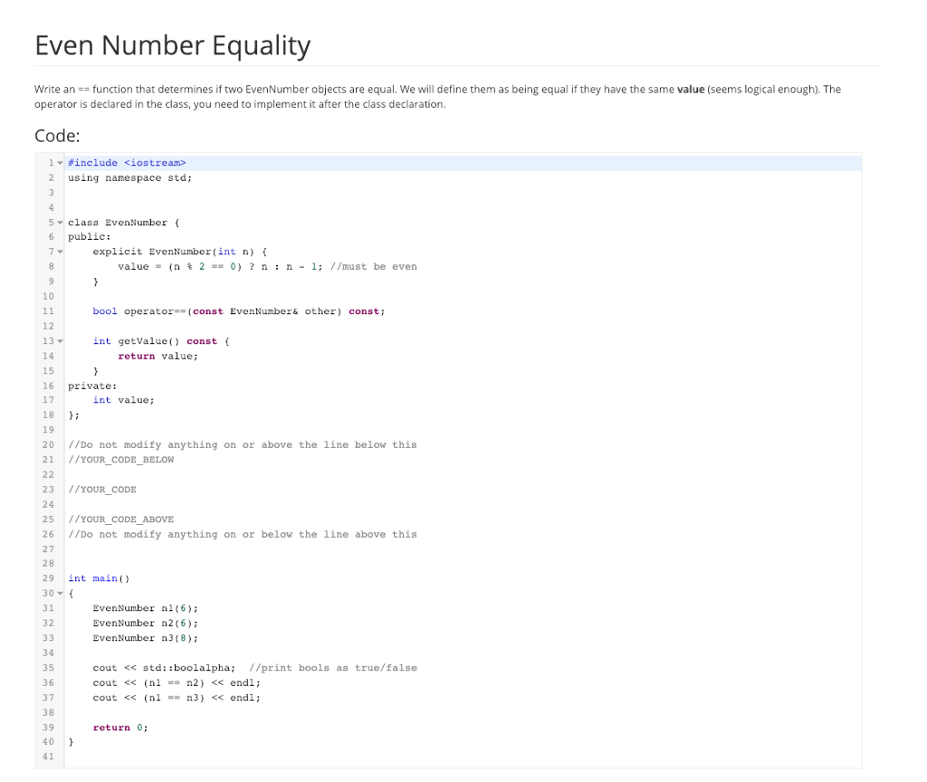 Solved Even Number Equality Write an == function that | Chegg.com