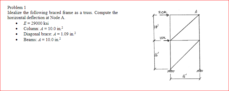 Solved Problem 1 Idealize the following braced frame as a | Chegg.com