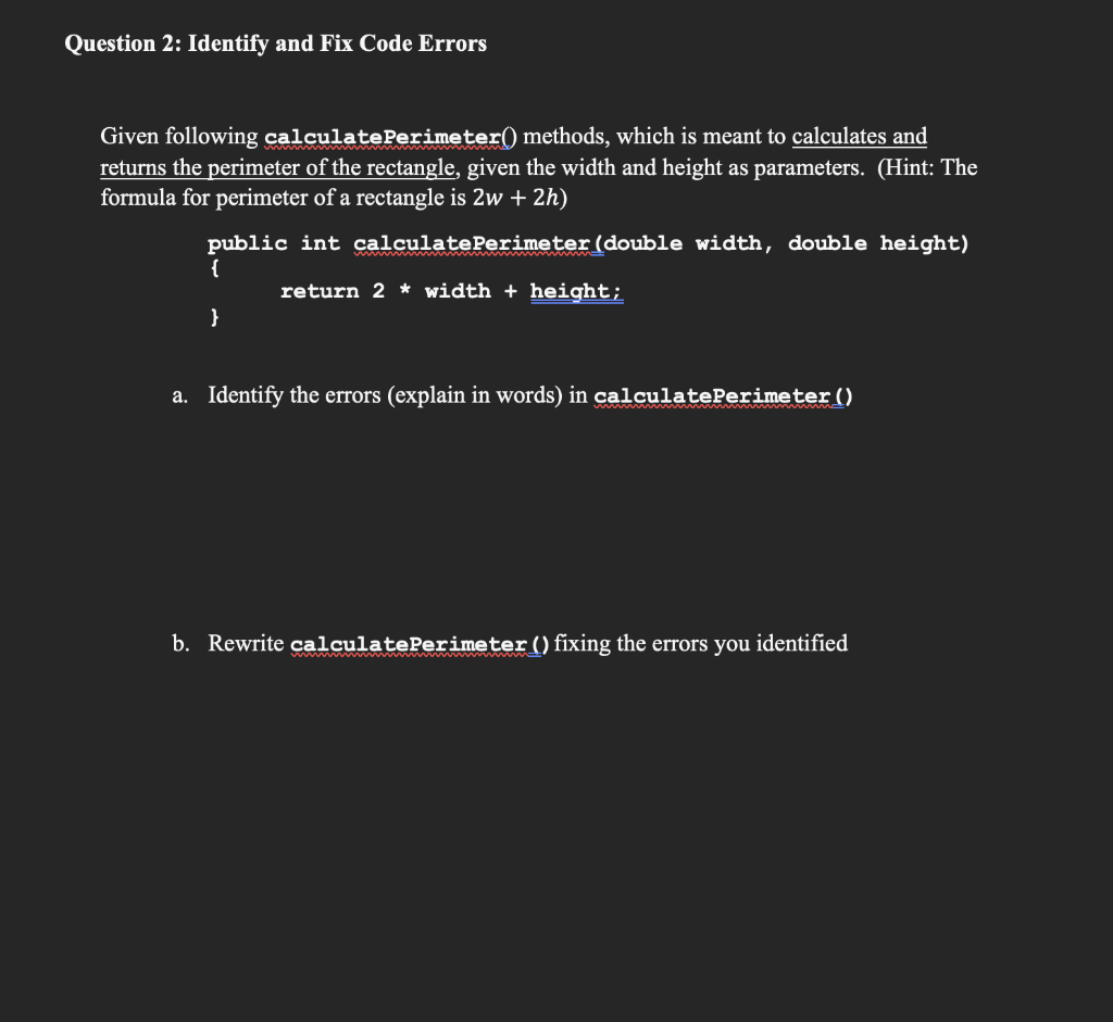 Solved Question 2: Identify and Fix Code Errors Given | Chegg.com