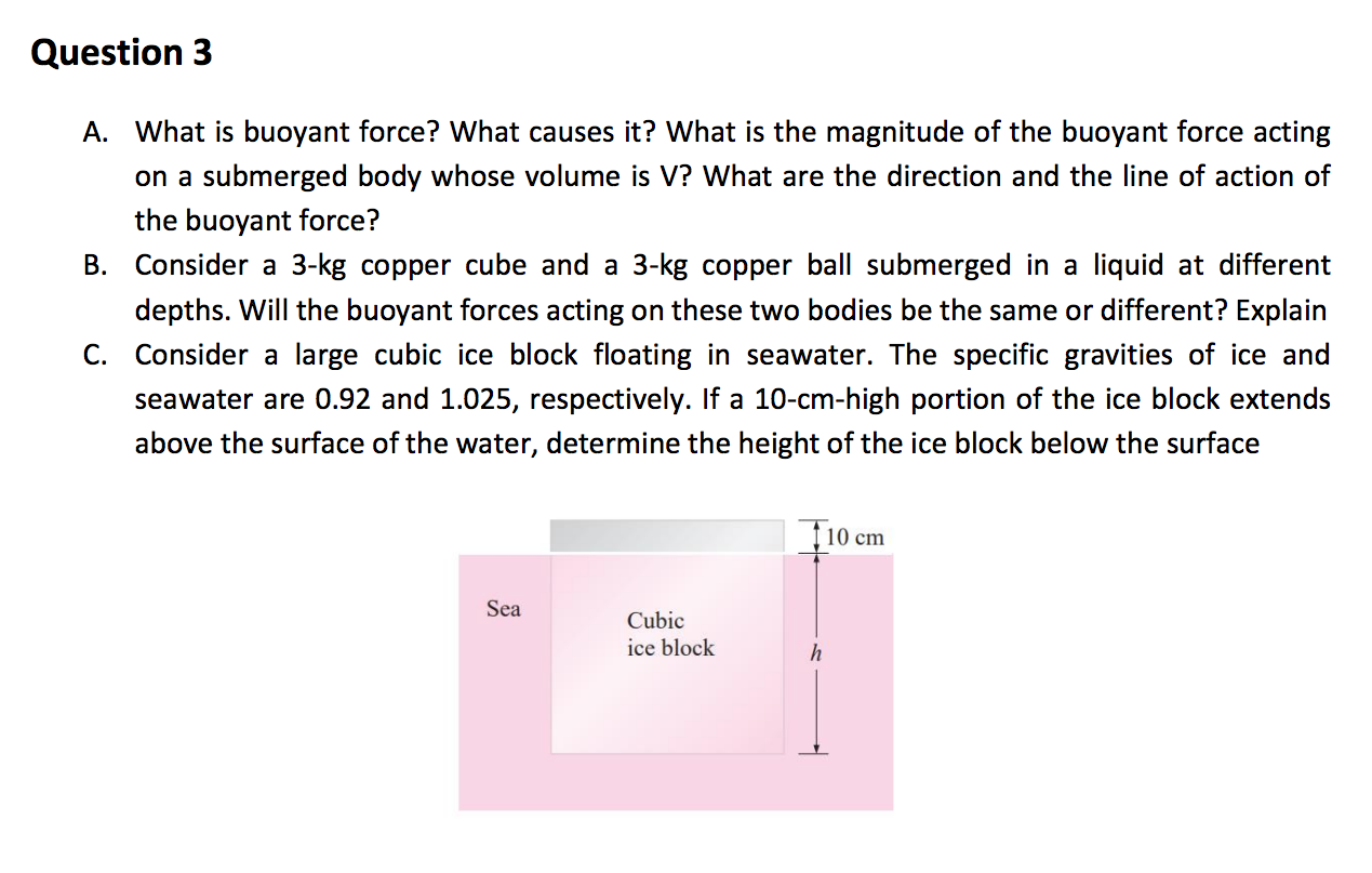Solved Question 3 A. What is buoyant force? What causes it?
