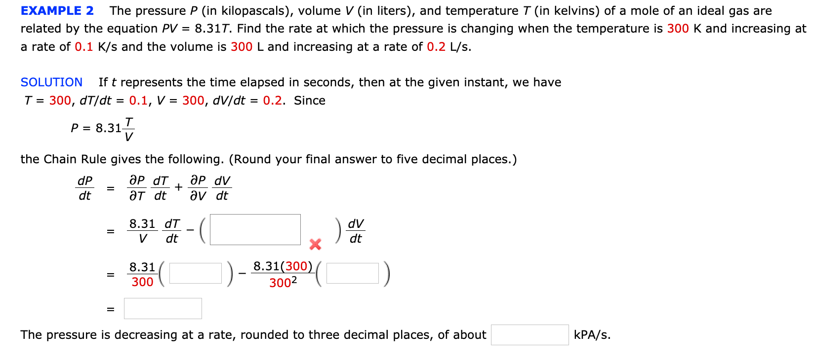 Solved Example 2 The Pressure P In Kilopascals Volume Chegg Com