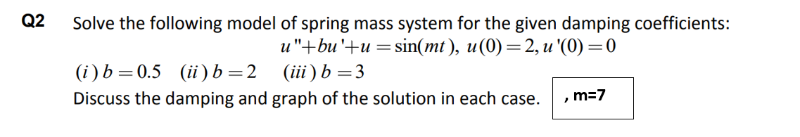 Solved 2 Solve The Following Model Of Spring Mass System For | Chegg.com