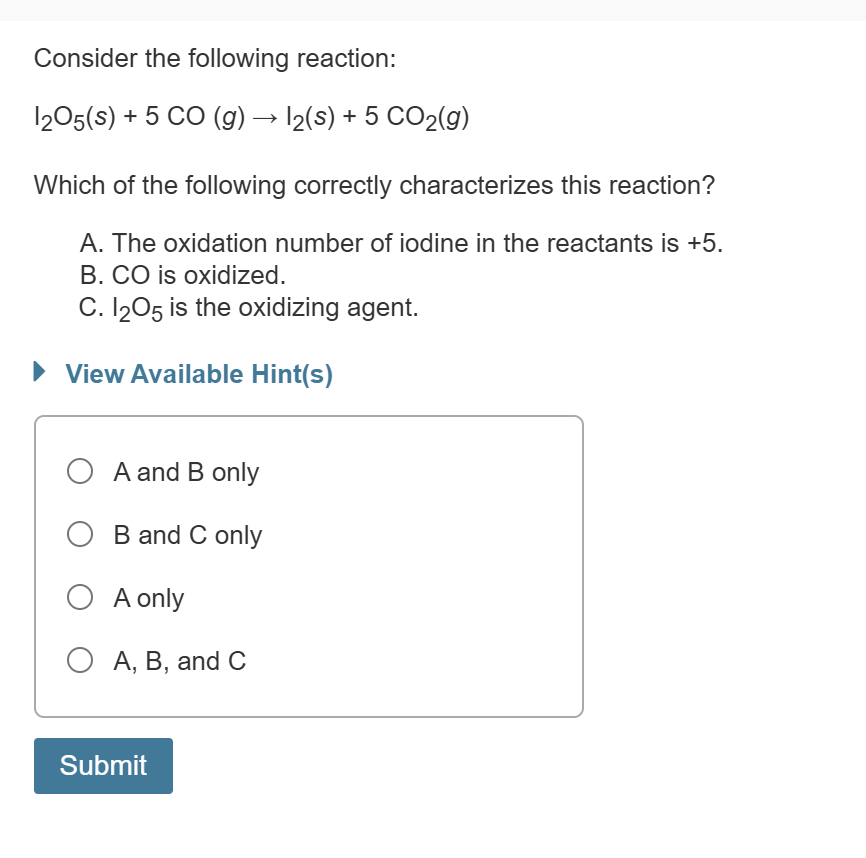 Solved Consider The Following Reaction I O S Co