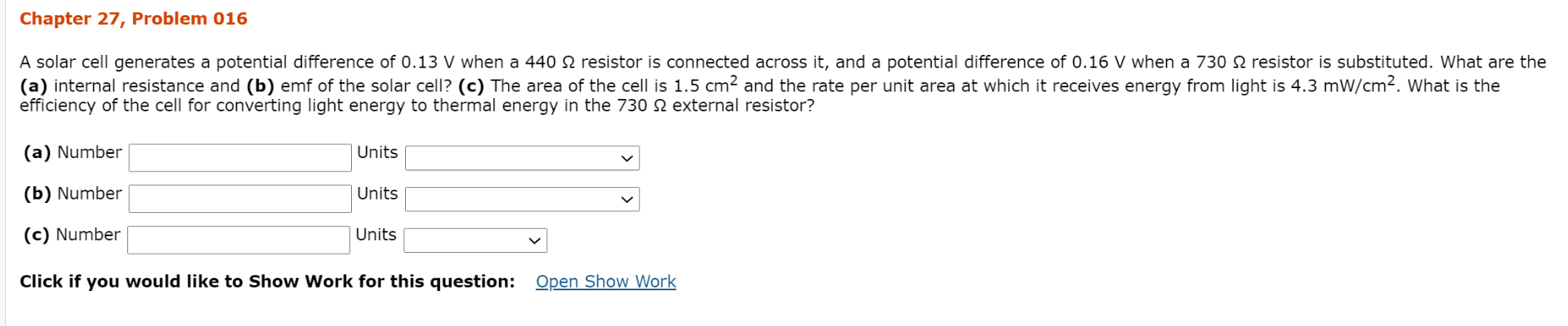 Solved Chapter 27, Problem 016 A solar cell generates a | Chegg.com