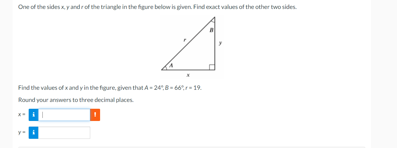 Solved One of the sides x,y and r of the triangle in the | Chegg.com