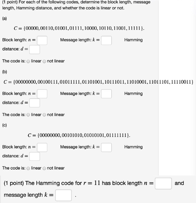 Solved (1 point) For each of the following codes, determine | Chegg.com