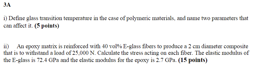 Solved ЗА i) Define glass transition temperature in the case | Chegg.com