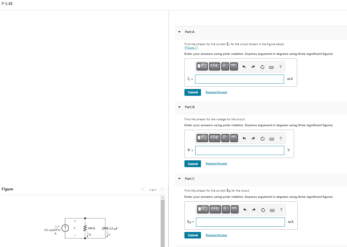 Solved Find the phasor for the current Is for the circuit | Chegg.com