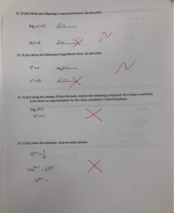 Solved 12. (5 pts) Write the following in exponential form. | Chegg.com