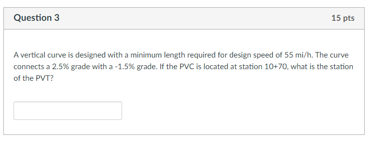 Solved Question 3 15 pts A vertical curve is designed with a | Chegg.com