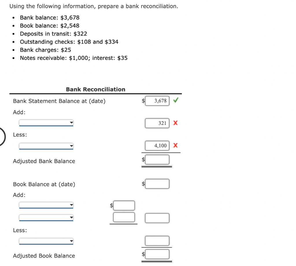 Solved Using the following information, prepare a bank | Chegg.com
