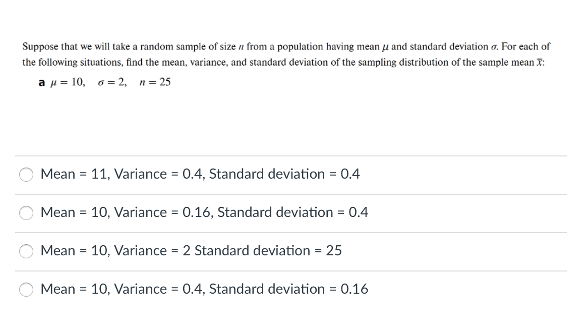 Solved Suppose that we will take a random sample of size n | Chegg.com