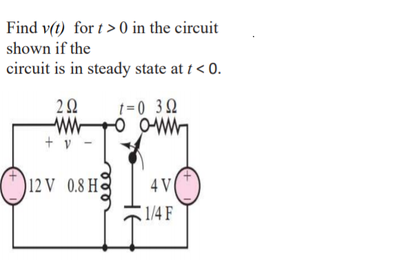 Solved Find v(t) for t > 0) in the circuit shown if the | Chegg.com