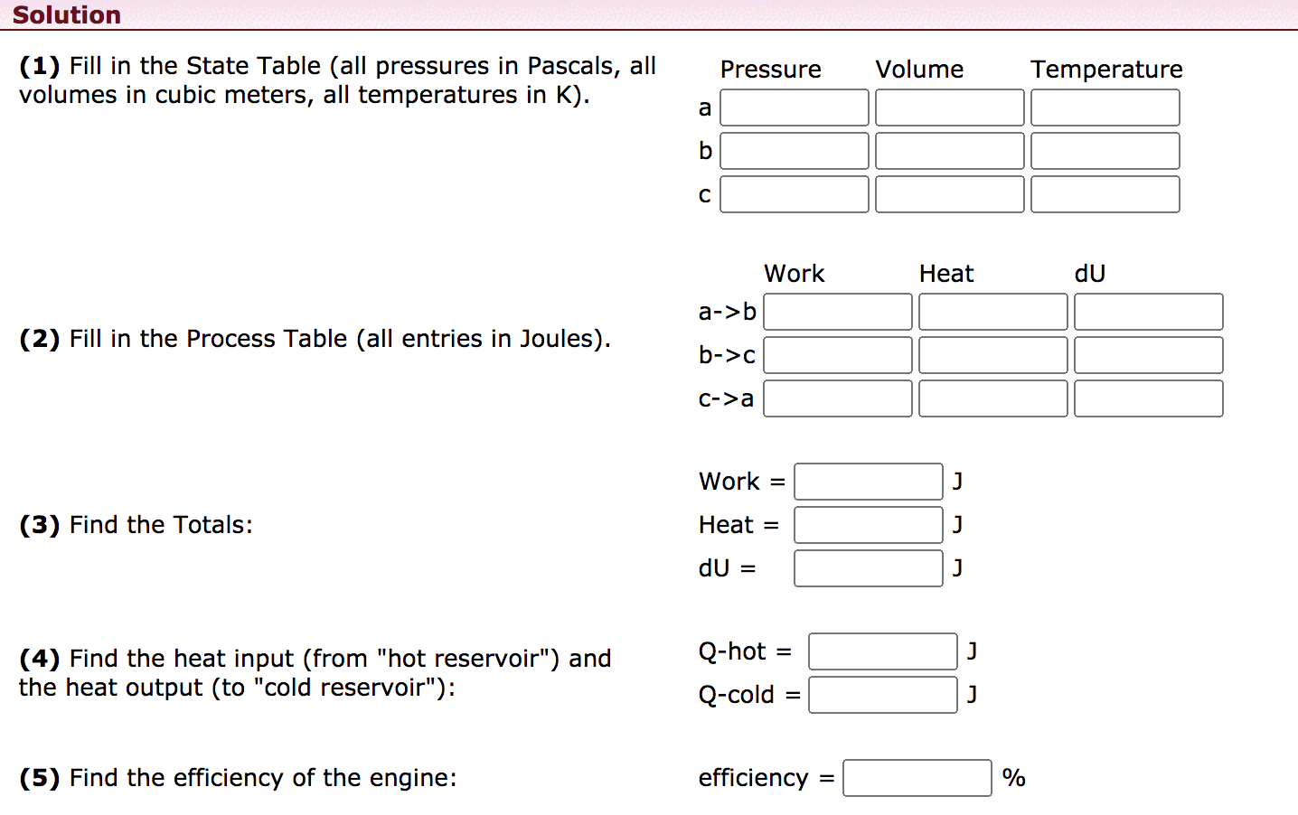 Solved Complete Analysis Of Heat Engine Goal Solve For The | Chegg.com