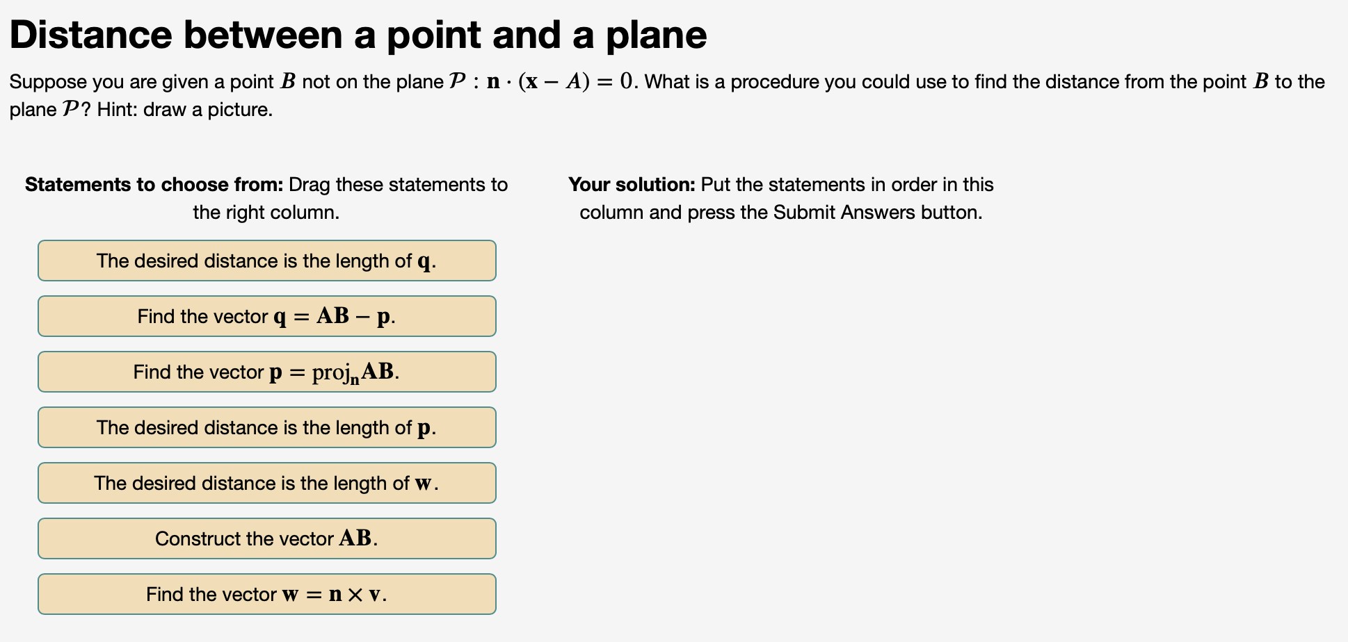 Solved Distance between a point and a plane Suppose you are | Chegg.com