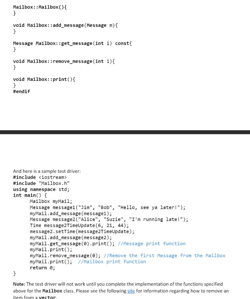 Mailbox::Mailbox() { } void Mailbox:: add_message | Chegg.com