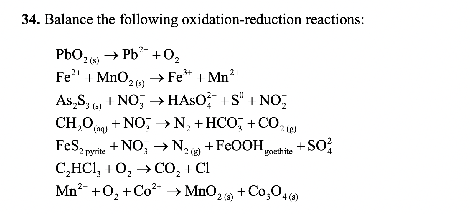 Solved 34. Balance the following oxidation-reduction | Chegg.com