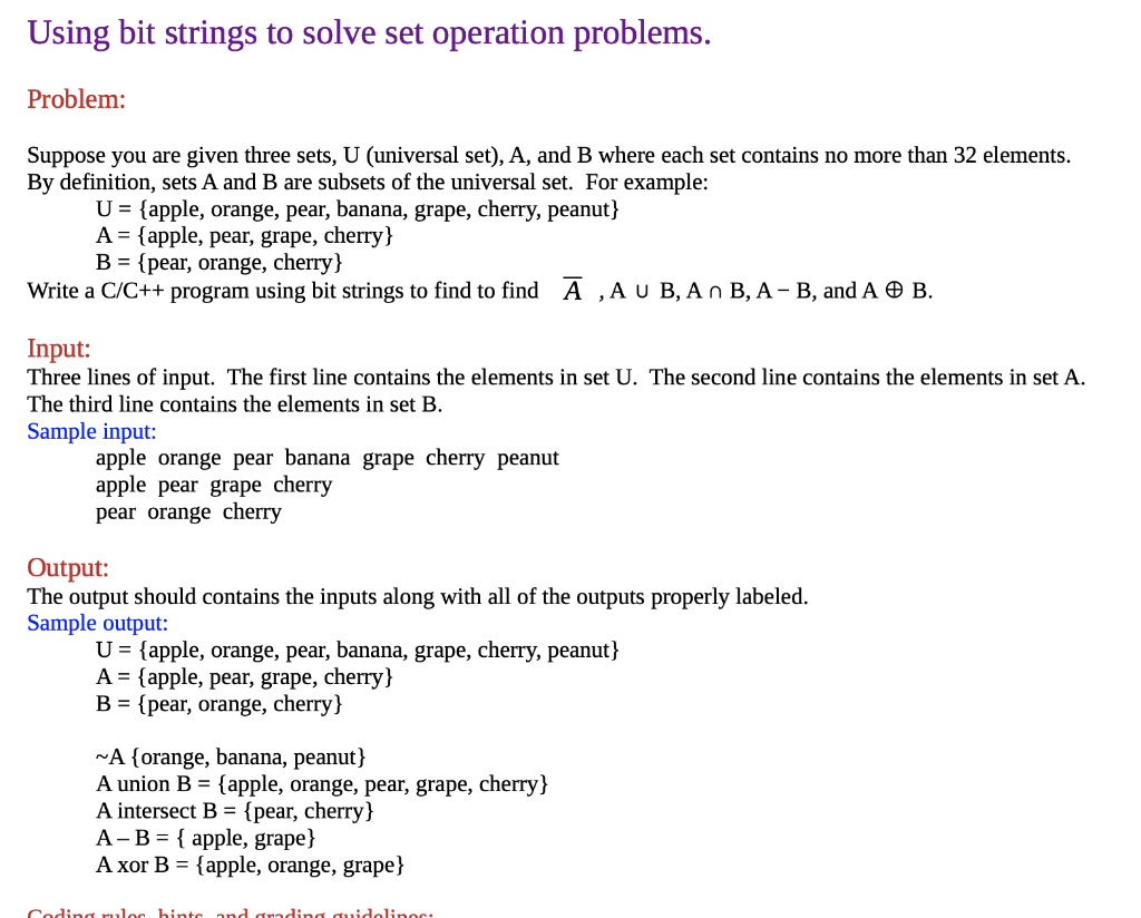 Solved Using bit strings to solve set operation problems. | Chegg.com