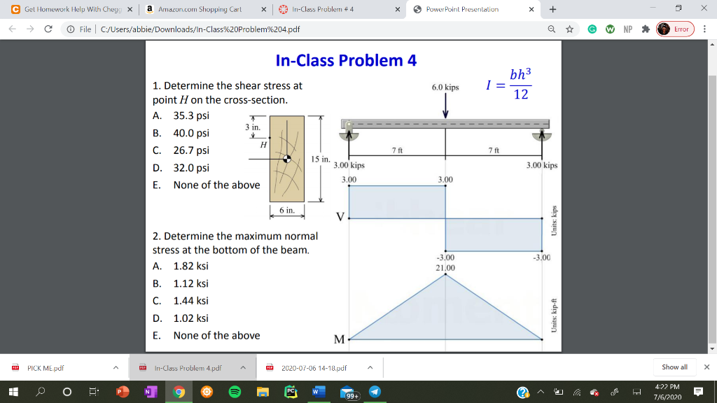 Solved In Class Problem #3 Determine the shear stress at | Chegg.com